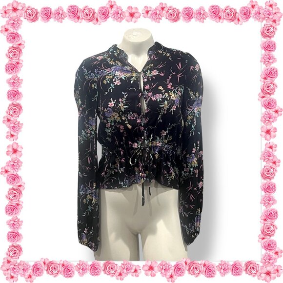 ROLLA'S Lightweight Semi-Sheer Floral Print Long Sleeve Blouse - Size S - Picture 6 of 13